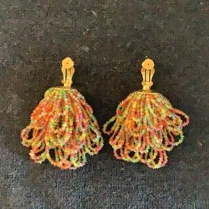 Vintage beaded clip-on multicolored earrings
